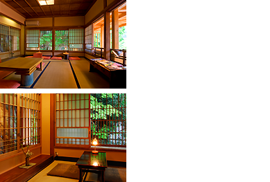昭和初期に造られた客室を改築しレトロで懐かしさ溢れる湯上り処。窓からは、季節感ある自然の四季彩が浮かびあがります。